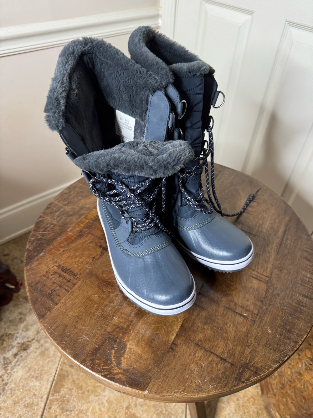 JBU Women's Slate Blue Faux-Fur Lace-Up Winter Boots